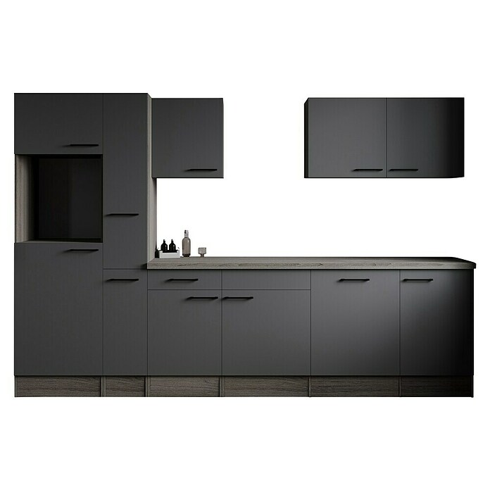 Respekta Olivia Küchenleerblock (Breite: 310 cm, Artisan Eiche Nachbildung Grau, Ohne Elektrogeräte, Schwarze Griffe) | BAUHAUS