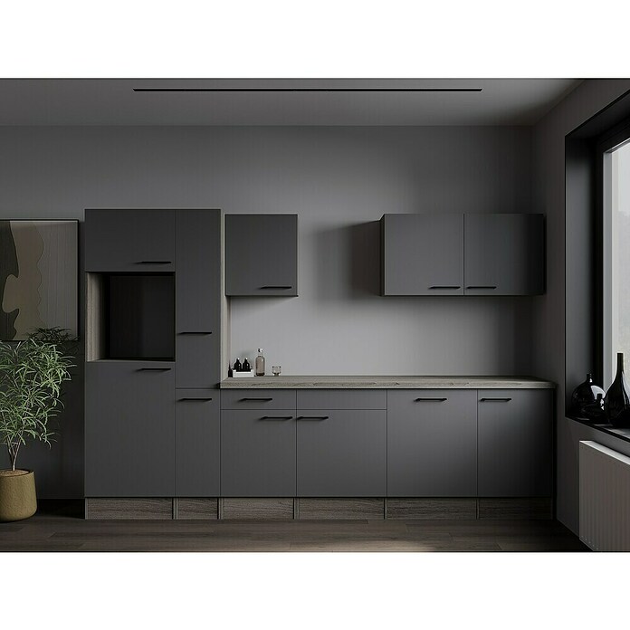 Respekta Olivia Küchenleerblock (Breite: 310 cm, Artisan Eiche Nachbildung Grau, Ohne Elektrogeräte, Schwarze Griffe) | BAUHAUS