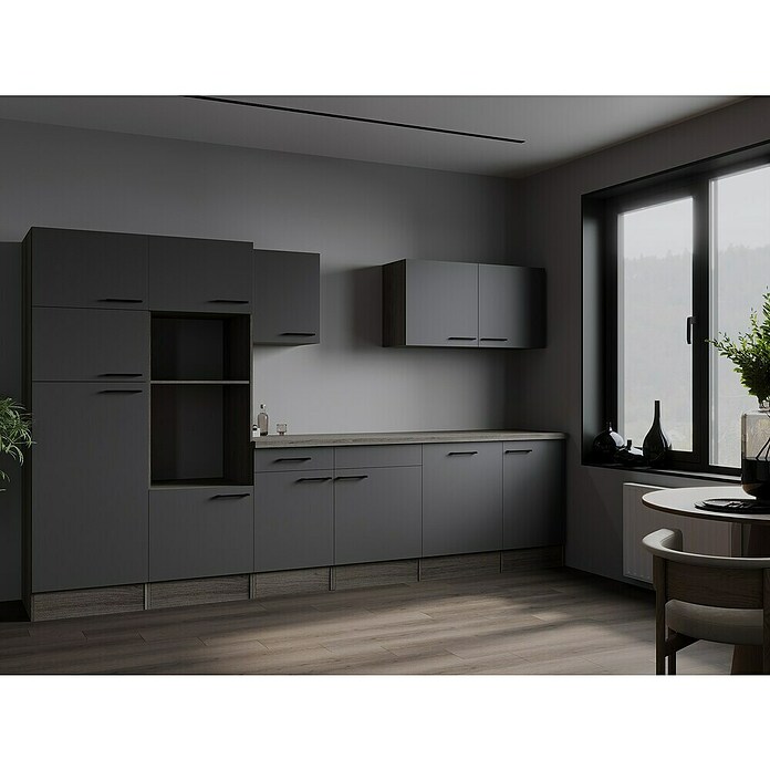 Respekta Olivia Küchenleerblock (Breite: 340 cm, Artisan Eiche Nachbildung Grau, Ohne Elektrogeräte, Schwarze Griffe) | BAUHAUS