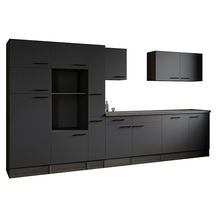 Respekta Olivia Küchenleerblock (Breite: 370 cm, Artisan Eiche Nachbildung Grau, Ohne Elektrogeräte, Schwarze Griffe) | BAUHAUS