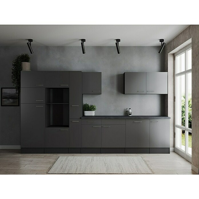 Respekta Olivia Küchenleerblock (Breite: 370 cm, Grau, Ohne Elektrogeräte, Silberne Griffe) | BAUHAUS
