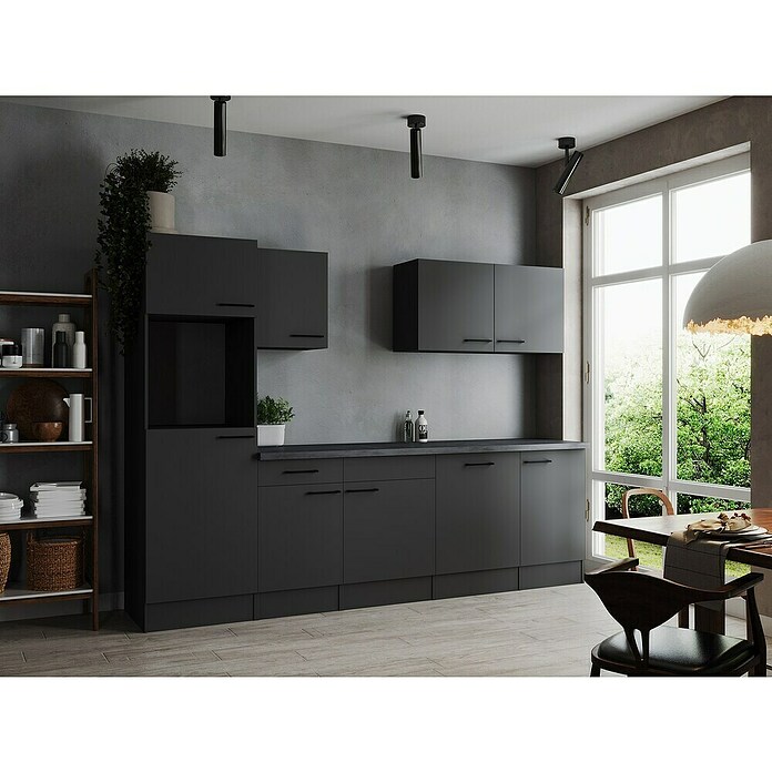 Respekta Olivia Küchenleerblock (Breite: 280 cm, Grau, Ohne Elektrogeräte, Schwarze Griffe) | BAUHAUS