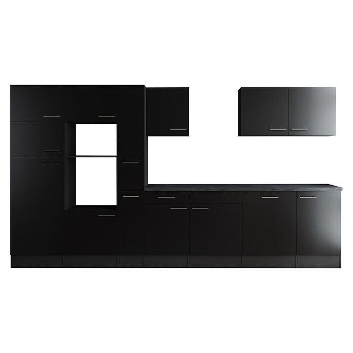 Respekta Olivia Küchenleerblock (Breite: 370 cm, Schwarz, Ohne Elektrogeräte, Silberne Griffe) | BAUHAUS
