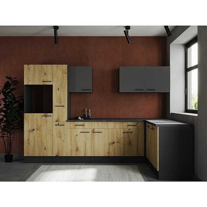 Respekta Olivia Winkelküche (Breite: 310 cm, Artisan Eiche Nachbildung/Grau, Ohne Elektrogeräte) | BAUHAUS