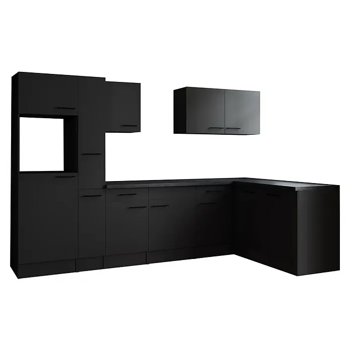 Respekta Olivia Winkelküche - Breite: 310 cm, Grau matt, Ohne Elektrogeräte - Graue Küchenzeile mit Hängeschränken und Unterschränken, ideal für moderne Küchen. Das Design ist schlicht und elegant.