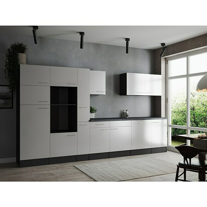 Respekta Olivia Küchenleerblock (Breite: 370 cm, Weiß, Ohne Elektrogeräte, Silberne Griffe) | BAUHAUS