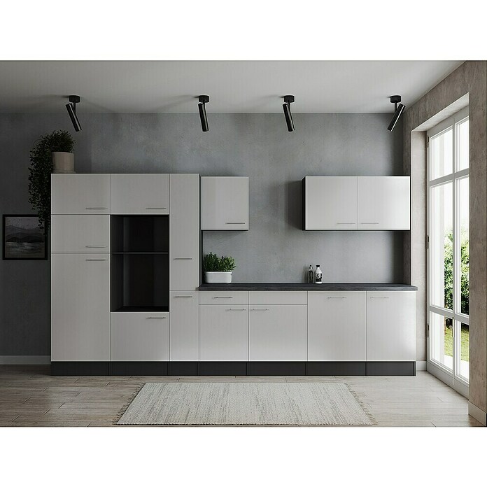 Respekta Olivia Küchenleerblock (Breite: 370 cm, Weiß, Ohne Elektrogeräte, Silberne Griffe) | BAUHAUS