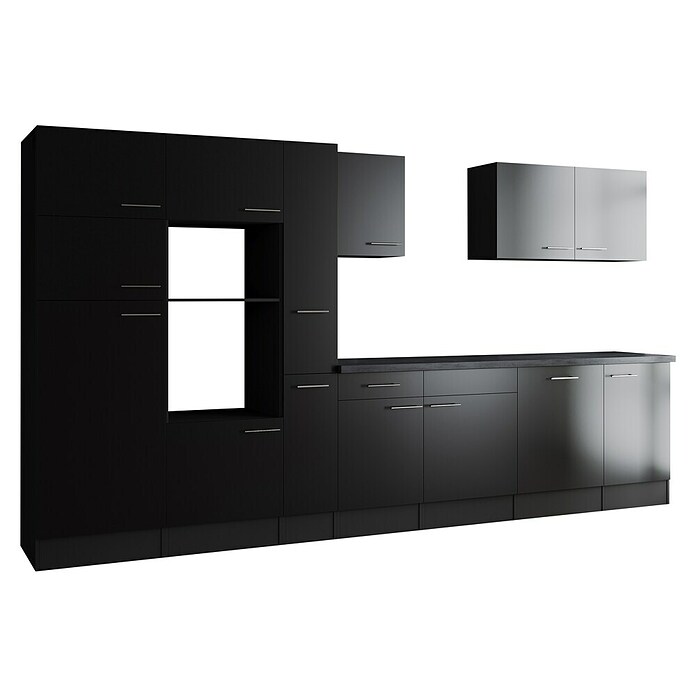 Respekta Olivia Küchenleerblock (Breite: 370 cm, Schwarz, Ohne Elektrogeräte, Silberne Griffe) | BAUHAUS