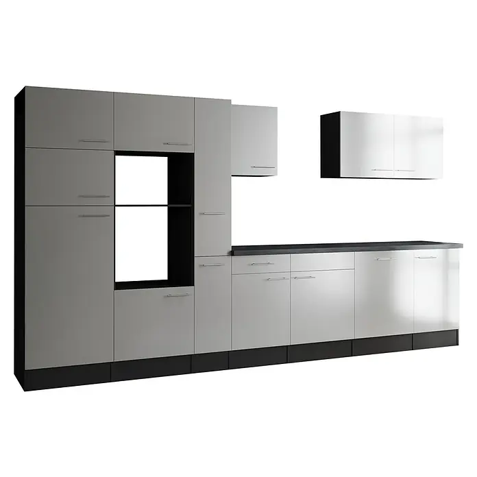 Respekta Olivia Küchenleerblock - Breite: 370 cm, Weiß, Ohne Elektrogeräte, Silberne Griffe - Elegante Küchenzeile in Weiß mit modernen Griffen und stilvollem Design. Perfekt für eine zeitgemäße Kücheneinrichtung.