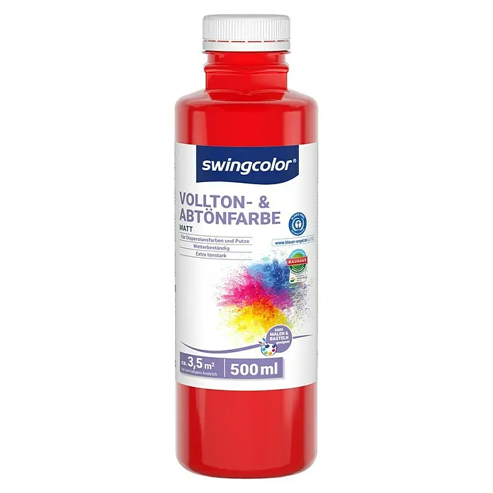 swingcolor Vollton- & Abtönfarbe - Signalrot, Matt, 500 ml, Konservierungsmittelfrei - Eine rote Vollton- und Abtönfarbe von Swingcolor in einer 500 ml Flasche. Ideal zum Malen und Basteln.