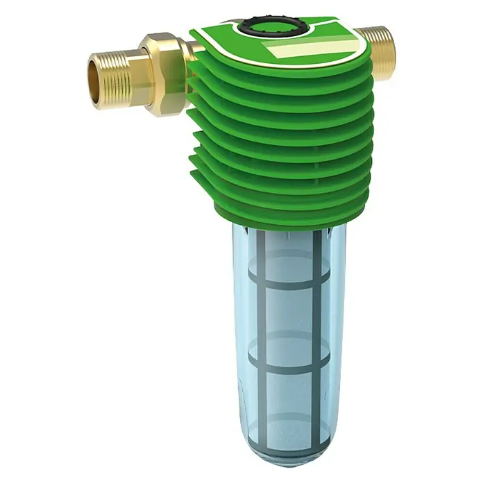 Grünbeck Feinfilter Boxer KX - 1″ - Hochwertiger Wasserfilter mit grünem Gehäuse und transparentem Filterbehälter zur effektiven Reinigung von Trinkwasser.