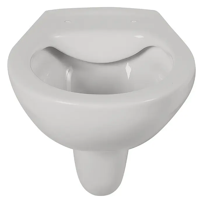 Calmwaters Wand-WC Spülrandlos - Spülrandlos, Ohne Spezialglasur, Spülform: Tief, WC Abgang: Waagerecht, Manhattan-Grau - Nahaufnahme einer weißen Wand-Toilette, die ein modernes und sauberes Design für Badezimmer zeigt.