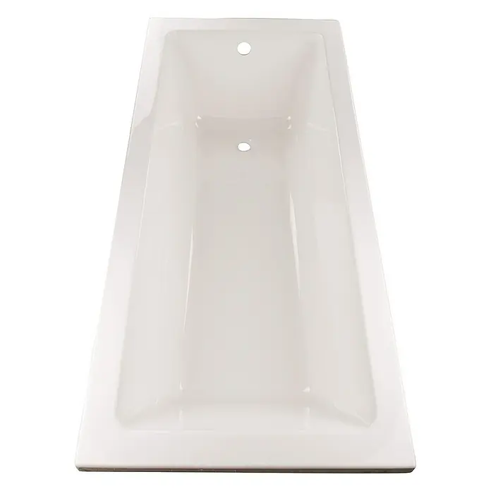 Calmwaters Badewanne Modern Square - Sanitäracryl, Weiß - Eine rechteckige, weisse Badewanne mit zwei Löchern für Armaturen. Die Wanne ist glänzend und leer, bereit für ein entspannendes Bad.