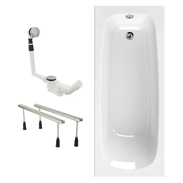 Calmwaters Badewanne Original - 180 x 80 cm, Sanitäracryl, Weiß - Weisse Badewanne mit Chromablauf und verstellbaren Füßen für eine einfache Installation und Nivellierung im Badezimmer.