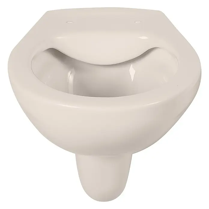 Calmwaters Wand-WC Spülrandlos - Spülrandlos, Ohne Spezialglasur, Spülform: Tief, WC Abgang: Waagerecht, Pergamon - Das Bild zeigt eine wandhängende Toilette in weißem Keramik, die durch ihr minimalistisches Design und die glatte Oberfläche besticht.