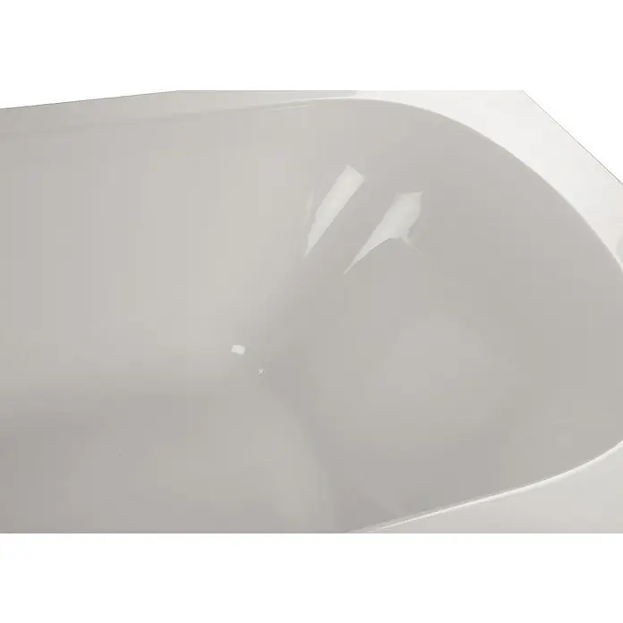 Calmwaters Badewanne Original - Sanitäracryl, Weiß - Detailaufnahme einer glänzenden, weissen Badewanne, die eine moderne und saubere Ästhetik vermittelt und zum Entspannen einlädt.