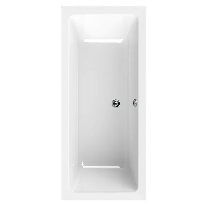 Calmwaters Badewanne Modern Select - Sanitäracryl, Weiß - Ein sauberes, rechteckiges, glänzend weißes Badezimmer, das eine moderne Ästhetik mit einem minimalistischen Design präsentiert.