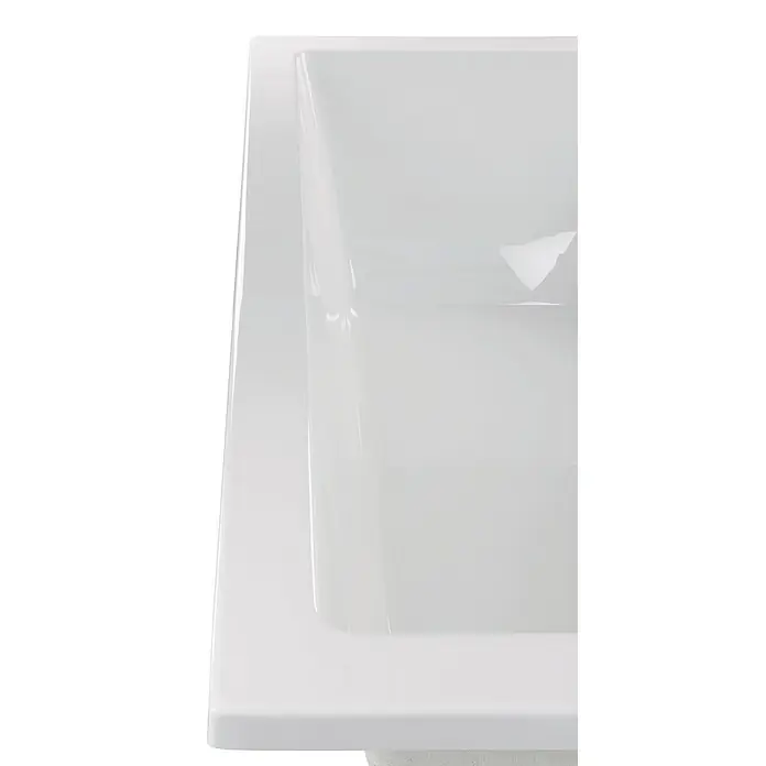 Calmwaters Badewanne Modern Square 2 - Sanitäracryl, Weiß - Detailaufnahme eines modernen, rechteckigen Waschbeckens aus glänzendem, weißen Sanitärkeramik, das durch seine klaren Linien besticht.