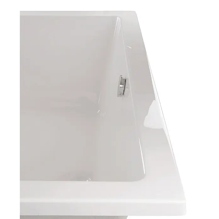 Calmwaters Badewanne Modern Square 2 - Sanitäracryl, Weiß - Nahaufnahme einer glänzenden, modernen Badewanne in Weiß, die ein minimalistisches Design und eine luxuriöse Badeerfahrung verspricht.