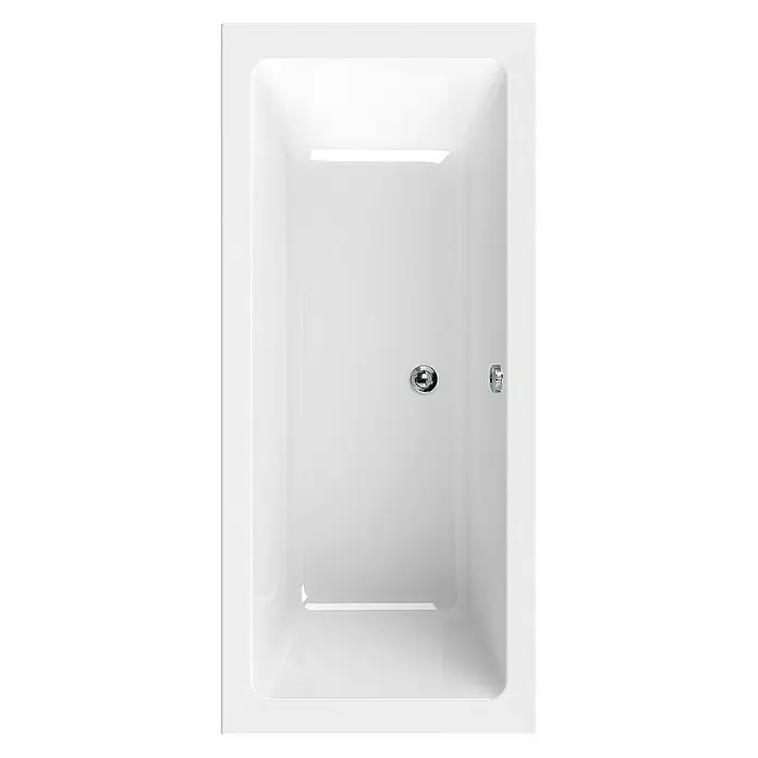 Calmwaters Badewanne Modern Select - Sanitäracryl, Weiß - Detailansicht einer rechteckigen, weißen Badewanne mit glänzender Oberfläche und Armaturen, die eine moderne Ästhetik vermittelt.
