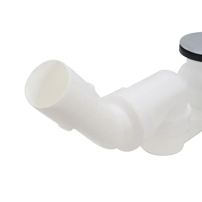 Calmwaters Badewanne Modern Select - Sanitäracryl, Weiß - Produktansicht eines weißen Kunststoff-Siphon, ein wesentliches Element für die Sanitärinstallation, dargestellt auf neutralem Hintergrund.