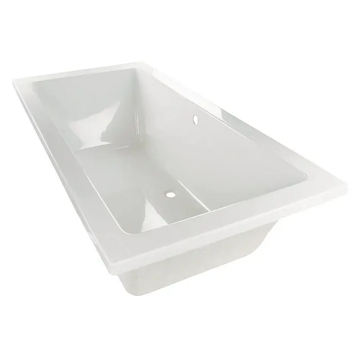 Calmwaters Badewanne Modern Square 2 - Sanitäracryl, Weiß - Abbildung einer leeren, weißen Badewanne. Sie ist rechteckig und hat zwei Löcher für Armaturen und Abfluss, ideal für entspannende Bäder.