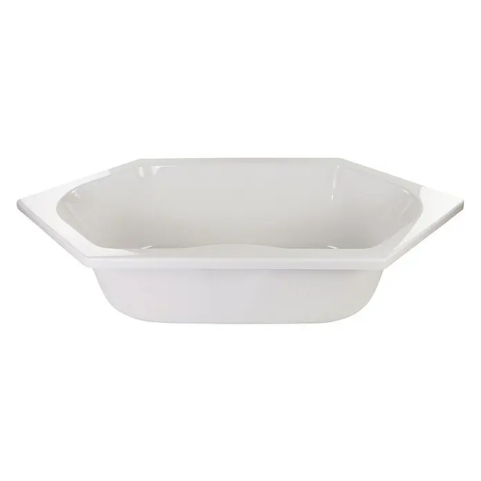Calmwaters Badewanne Exclusive - Sanitäracryl, Weiß - Nahaufnahme einer weißen, sechseckigen Anrichte, ideal für stilvolle Präsentation und Servierzwecke.
