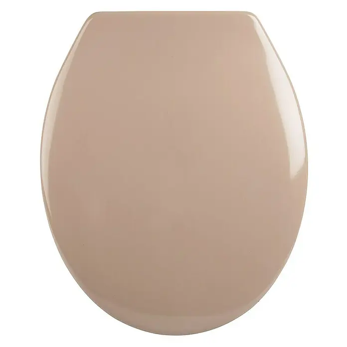 Calmwaters Stand-WC-Set Set mit WC-Sitz und Spülkasten - Spülrandlos, Ohne Spezialglasur, Spülform: Tief, WC Abgang: Waagerecht, Bahamabeige - Nahaufnahme eines beigefarbenen Toilettendeckels, der ein elegantes und schlichtes Design zeigt. Ideal für jedes Badezimmer.