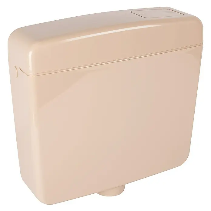 Calmwaters Stand-WC-Set Set mit WC-Sitz und Spülkasten - Spülrandlos, Ohne Spezialglasur, Spülform: Tief, WC Abgang: Waagerecht, Bahamabeige - Beige Toilettenspülkasten zur Wandmontage, ideal für moderne Badezimmer.