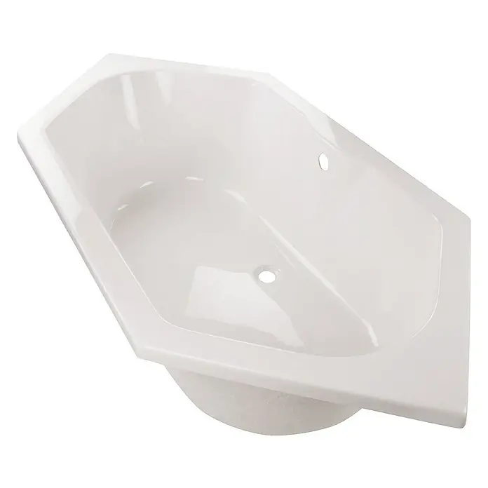 Calmwaters Badewanne Exclusive - Sanitäracryl, Weiß - Nahaufnahme einer weißen, dreieckigen Eckbadewanne, die ein sauberes und modernes Design für Badezimmer zeigt.