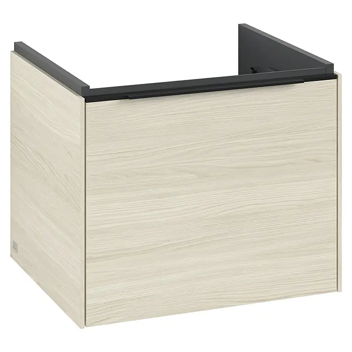 Villeroy & Boch Subway 3.0 Waschbeckenunterschrank - White Oak, Anzahl Schubladen: 1 Stk., Farbe Griff: Volcano Black, B x T x H: 52,3 x 44,8 x 42,9 cm - Moderne Waschtischunterschrank in Holzoptik. Dieser Badschrank bietet stilvollen Stauraum mit seiner klaren Linienführung und der natürlichen Holzmaserung.