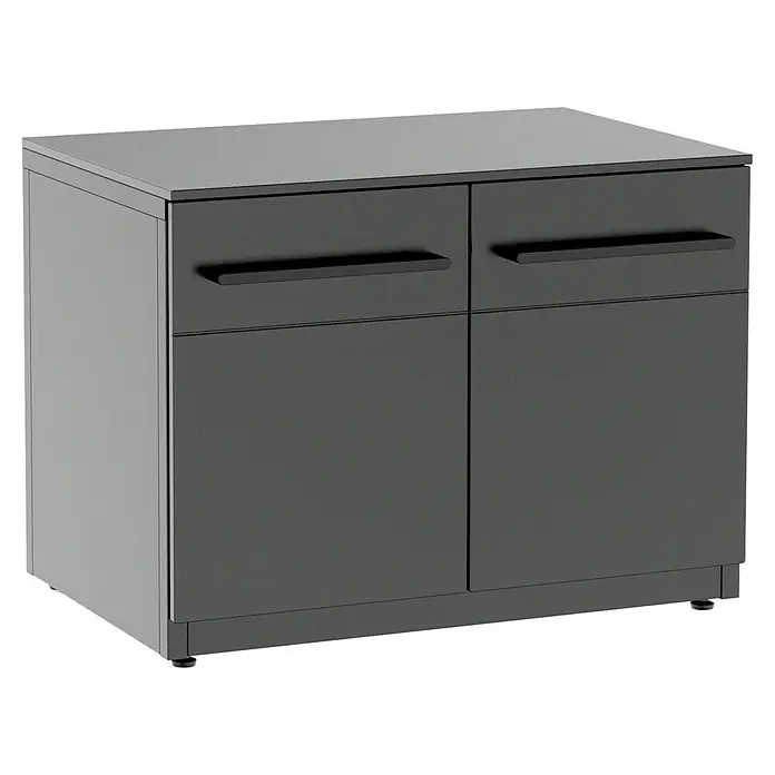 Cozze Elements Arbeitsplatte - Stahl, B x T x H: 90 x 60 x 1,5 cm - Schwarzer Unterschrank mit zwei Türen und geraden Griffen, ideal für Badezimmer oder Küche. Praktische Aufbewahrung mit modernem Design.