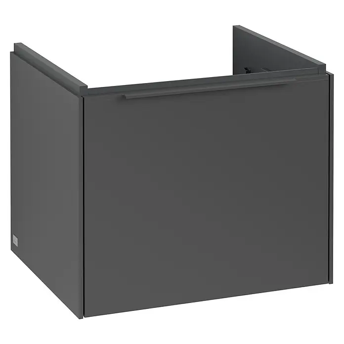 Villeroy & Boch Subway 3.0 Waschbeckenunterschrank - Graphite, Anzahl Schubladen: 1 Stk., Farbe Griff: Monochrom, B x T x H: 52,3 x 44,8 x 42,9 cm - Eine moderne, graue Waschbeckenunterschrank-Einheit, ideal für stilvolle Badezimmer. Klare Linien und minimalistisches Design.