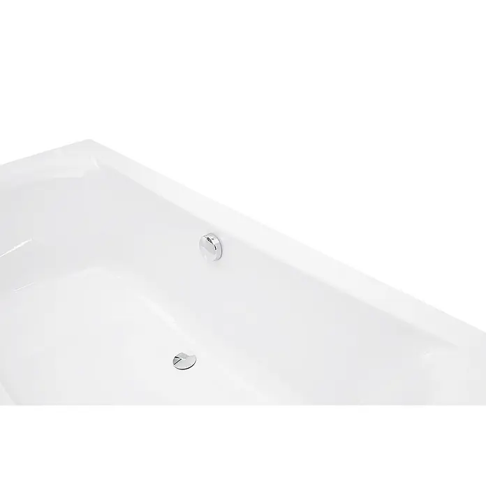 Calmwaters Badewanne Modern Curved - Sanitäracryl, Weiß - Detailaufnahme einer weißen Badewanne mit verchromten Details, die ein modernes und sauberes Design hervorheben.