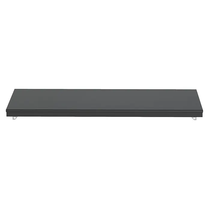 Cozze Elements Arbeitsplatte - HPL (Hochdrucklaminat), B x T x H: 110 x 60 x 1,5 cm - Grauer, quaderförmiger Elektronikbaustein auf einer hellgrauen Metallschiene, der für elektronische Geräte wie Server oder Computer verwendet wird.
