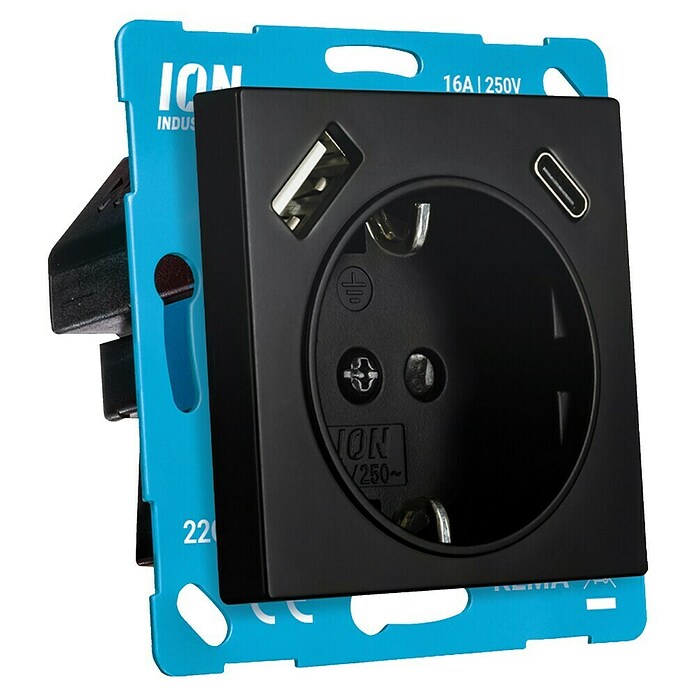 Ion Inbouwstopcontact + USB A en C (Zwart) | BAUHAUS