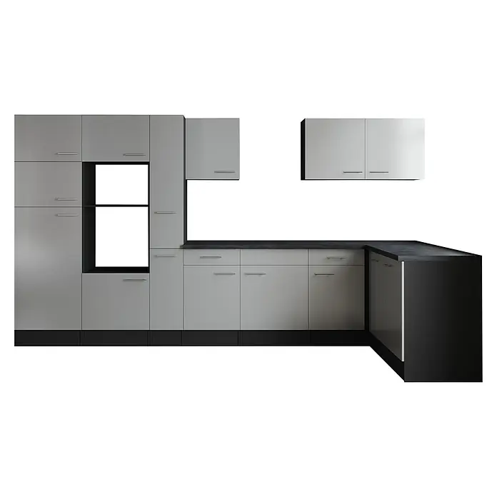 Respekta Olivia Winkelküche - Breite: 370 cm, Weiß, Ohne Elektrogeräte - Elegante graue Küche mit modernen Schränken und dunklen Arbeitsplatten. Die Küchenschränke bieten viel Stauraum und eine stilvolle Optik.