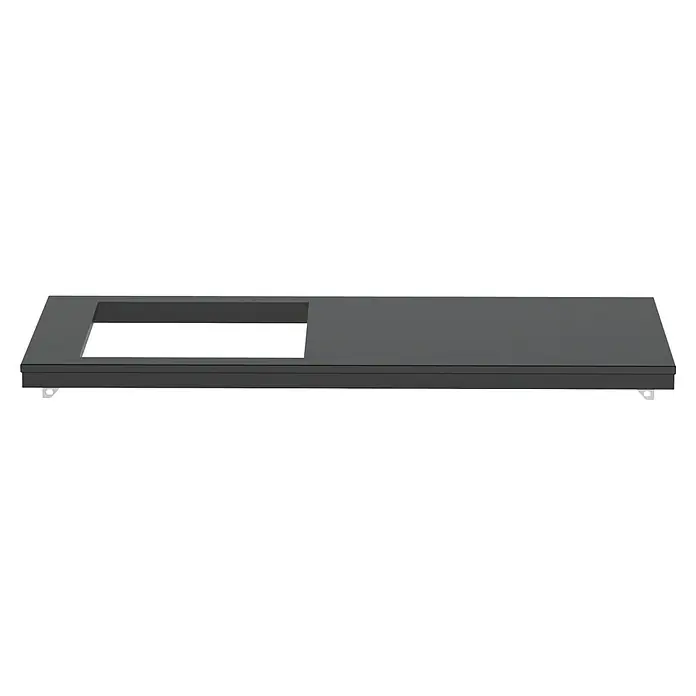 Cozze Elements Arbeitsplatte Spüle - HPL (Hochdrucklaminat), B x T x H: 110 x 60 x 1,5 cm - Graues, rechteckiges Gehäuse mit einer Aussparung auf der linken Seite, das die interne Struktur des Produkts zeigt.