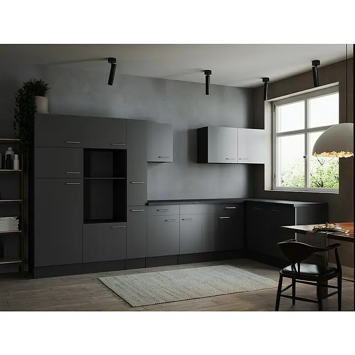 Respekta Olivia Winkelküche - Breite: 370 cm, Grau, Ohne Elektrogeräte - Die moderne Küche verfügt über graue Schränke und eine minimalistische Einrichtung. Ideal für stilvolles Wohnen.