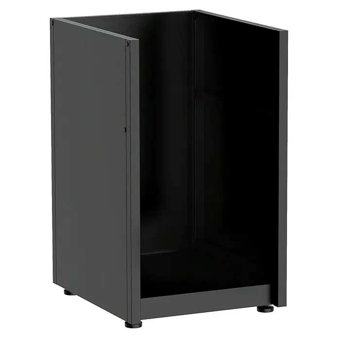 Cozze Elements Outdoorküchen-Modul Kühlschrank - Schwarz, B x T x H: 49,5 x 60 x 88,5 cm, Stahl, Passend für: Cozze Elements Kühlschrank - Ansicht eines grauen Gerätehauses mit offenen Fächern, das als Basis für Grills oder Außenküchen dient und eine robuste Lösung bietet.