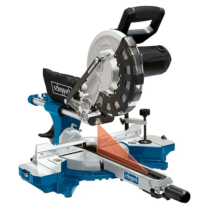 Scheppach Tronzadora HM 254 - 2.000 W, Diámetro hoja de sierra: 255 mm, 4.500 r.p.m. - Tronzadora ingletadora Scheppach con láser para cortes precisos en madera y otros materiales. Ideal para aficionados al bricolaje y profesionales.