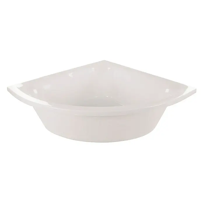 Calmwaters Eckbadewanne Modern Small 2 - Sanitäracryl, Weiß - Nahaufnahme einer weißen dreieckigen Eckbadewanne, ideal für kleine Badezimmer, bietet Komfort und platzsparendes Design.