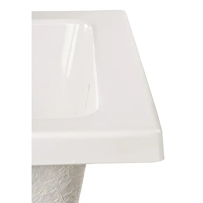 Calmwaters Badewanne Modern Square - Sanitäracryl, Weiß - Detailaufnahme eines modernen, weißen Waschbeckens mit klaren Linien und glänzender Oberfläche, das Design und Funktionalität vereint.
