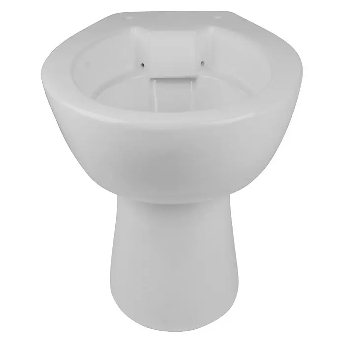 Calmwaters Stand-WC Spülrandlos - Spülrandlos, Ohne Spezialglasur, Spülform: Tief, WC Abgang: Waagerecht, Manhattan-Grau - Frontansicht eines weißen Standbidets mit leicht geschwungenen Formen und glatter Oberfläche für den Sanitärbereich.