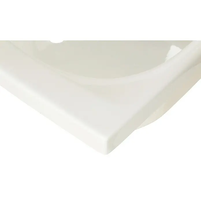 Calmwaters Eckbadewanne Modern Small 2 - L x B: 120 x 120 cm, Sanitäracryl, Weiß - Detailaufnahme eines weißen Keramikwaschbeckens, das modernes Design und saubere Linien für Badezimmerästhetik vereint.