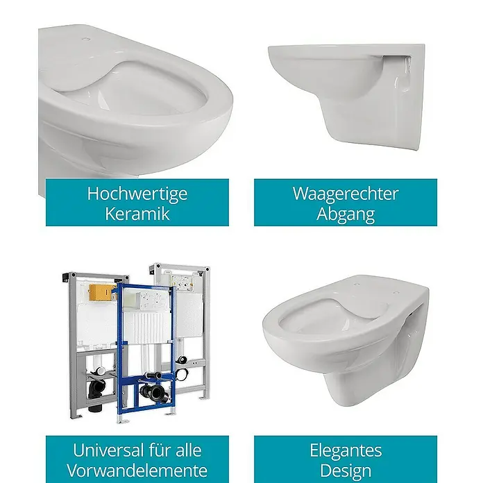 Calmwaters Wand-WC-Set Set mit WC-Sitz - Spülrandlos, Ohne Spezialglasur, Spülform: Tief, WC Abgang: Waagerecht, Manhattan-Grau - Hochwertiges Keramik-Wand-WC, elegantes Design und universell für alle Vorwandelemente. Waagerechter Abgang für einfache Installation.
