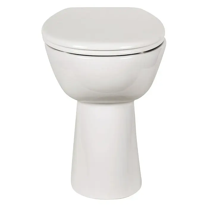 Calmwaters Stand-WC-Set Spülrandlos mit Erhöhung - Spülrandlos, Ohne Spezialglasur, Spülform: Tief, WC Abgang: Waagerecht, Weiß - Weisse Toilette mit Deckel. Das schlichte Design passt gut in jedes Badezimmer und bietet Komfort und Funktionalität.