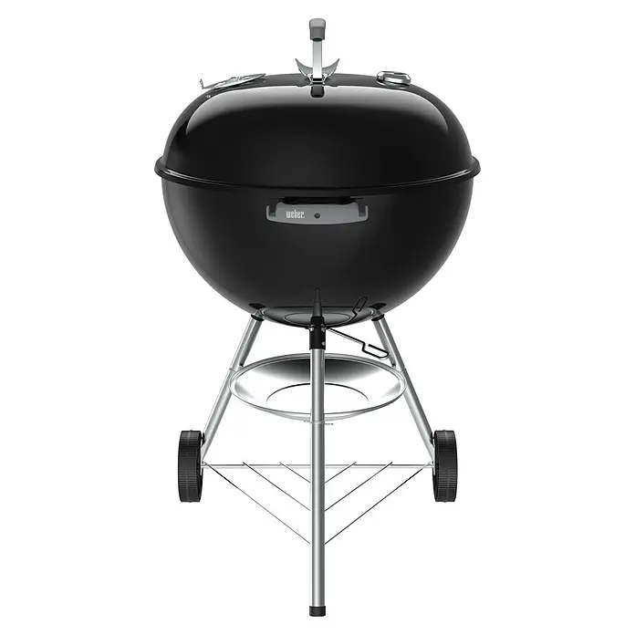 Weber Original Kugelgrill Kettle - Durchmesser Grillfläche: 57 cm, Schwarz - Schwarzer Weber Holzkohlegrill mit silberfarbenem Gestell für den Außenbereich zum Grillen.