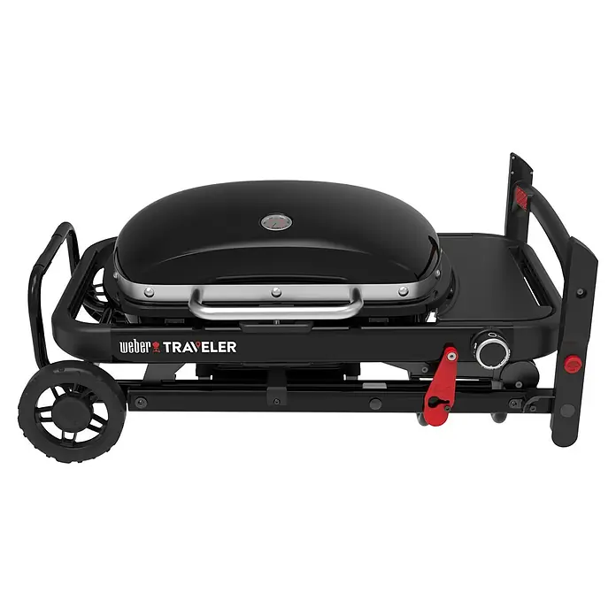 Weber Compact Gasgrill Traveler - Grillfläche (B x T): 53 x 36 cm, 3,2 kW, Anzahl Brenner: 1 Stk. - Tragbarer Weber Traveler Grill in Schwarz, ideal für unterwegs. Kompaktes Design mit Rädern und Gasregler.