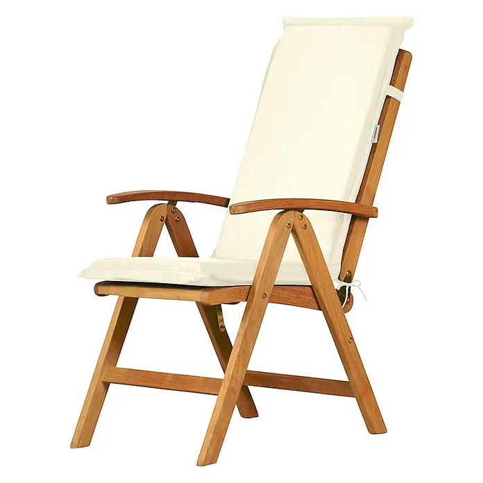 Kai Wiechmann Sitzauflage - Hochlehner, L x B x H: 117 x 47 x 6 cm, Polyacryl, Naturweiß - Ein bequemer Gartenstuhl aus Holz mit hellen Auflagen für entspanntes Sitzen im Freien.